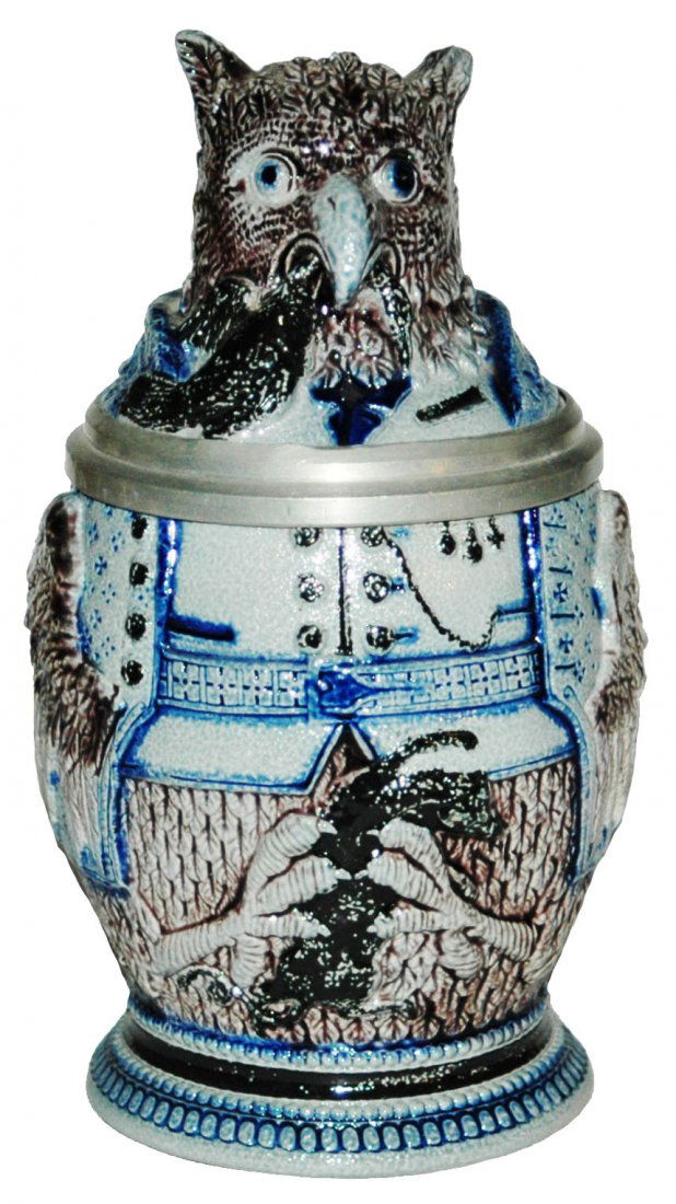 Owl eating a Bird Stoneware Character Stein (1 of 2)