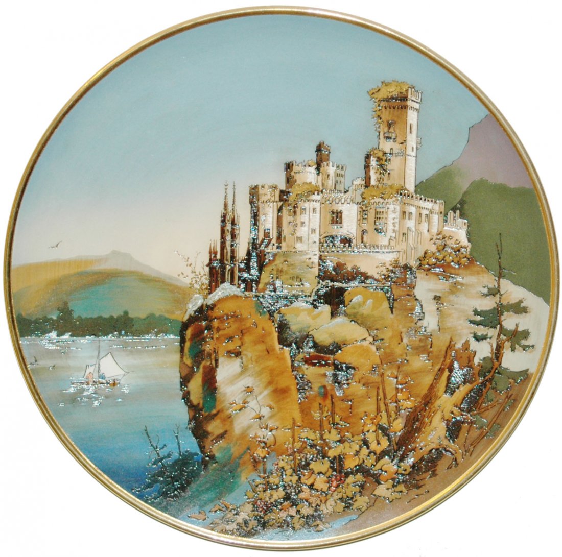 Mettlach Castle Ruins Etched Plaque #2196 (1 of 1)