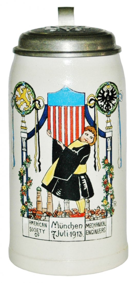 1L Munich Child w American Shield Stoneware Stein (1 of 2)