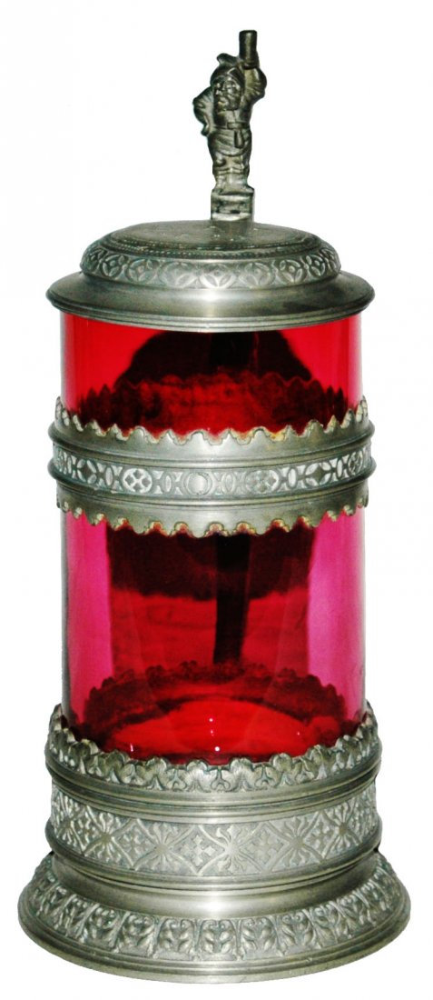 Cranberry Glass Stein w Pewter Trimmings (1 of 2)
