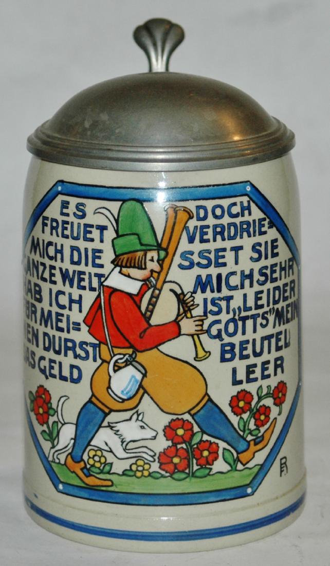 Stoneware Franz Ringer Cavalier Stein: Stoneware POG 1/2L cavalier plays flute signed Franz Ringer. Mint