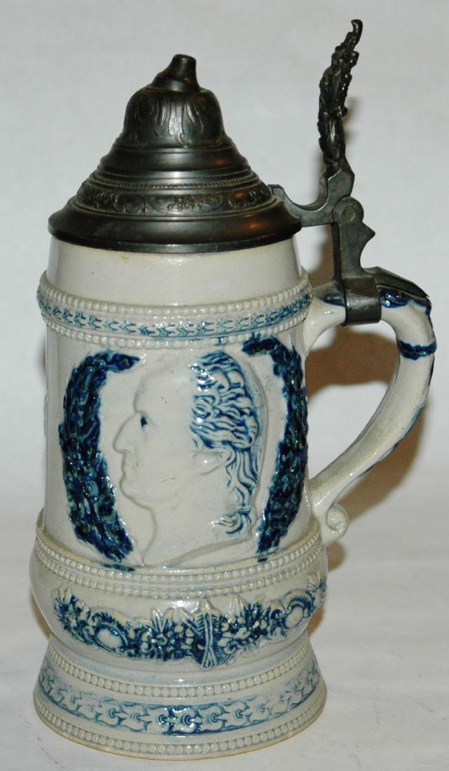 Stoneware Whites Utica 1L Stein Geo Washington: Stoneware Whites Utica #37 Relief 1L with bust of George Washington.