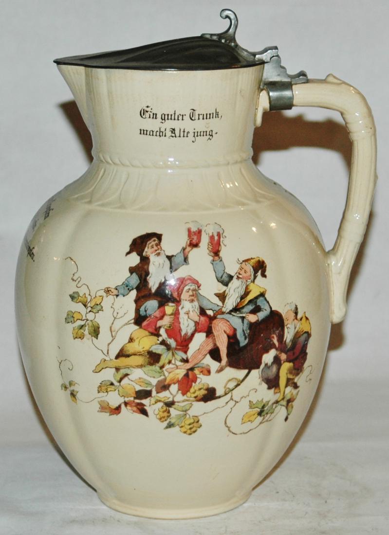 Mettlach PUG 1 1/2L Drinking Dwarf Stein: Mettlach #2332/1031 PUG 1 1/2L with two scenes of dwarfs drinking. Mint