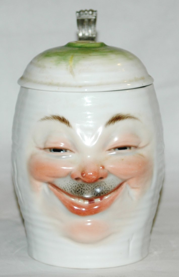 Meissen Porcelain 1/2L Radish Man Stein: Character Stein 1/2L Meissen Porcelain. Radish man. Strap repair, otherwise mint. Cross swords Meissen mark on base.