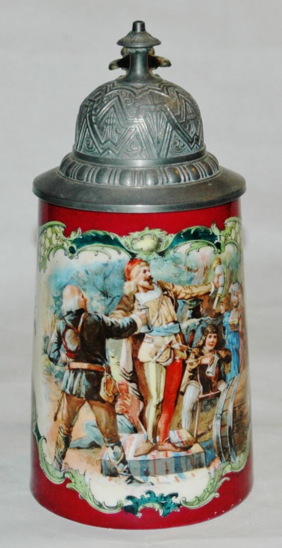 Austrian Porcelain Drinking Cavaliers 1/2L Stein: Porcelain Victoria Carlsbad POG 1/2L. Drinking cavaliers.