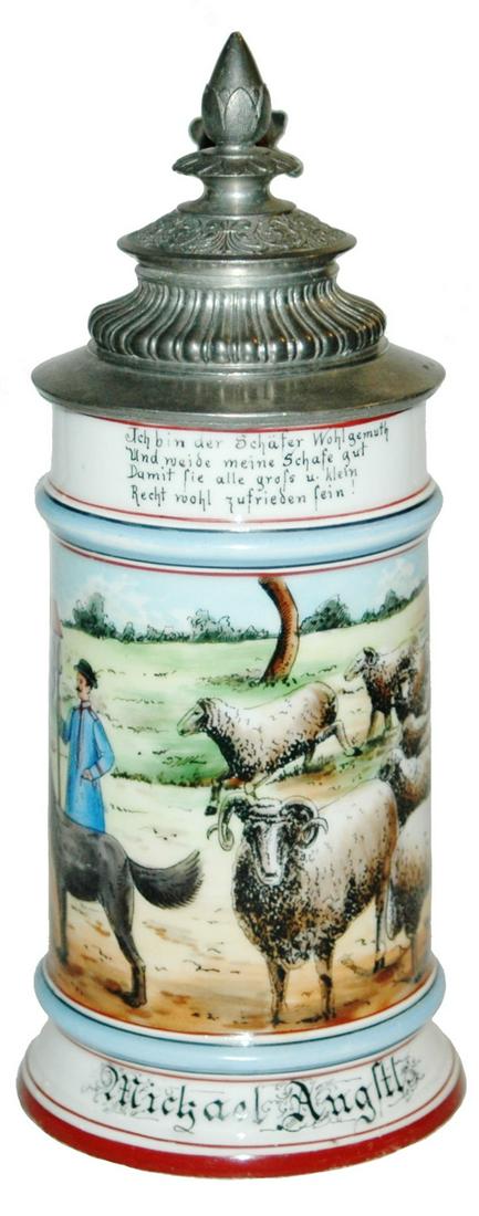 Occupational Sheep Herder Porcelain Stein: Occupational Stein 1/2L Porcelain. Sheep herder, Michael Angstl.