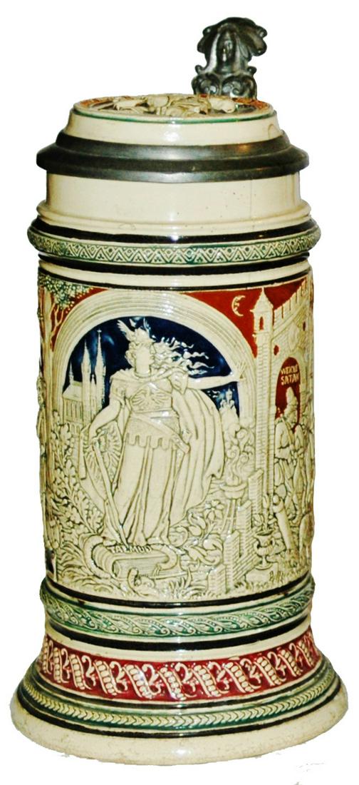 Anti Semetic Rare Version Jewish sent From Germany: Pottery Dumler & Breiden Relief 1/2L. Anti Semetic scenes of the Jewish people being sent out of Germany. Signed PD (Peter Dumler). Rare version.