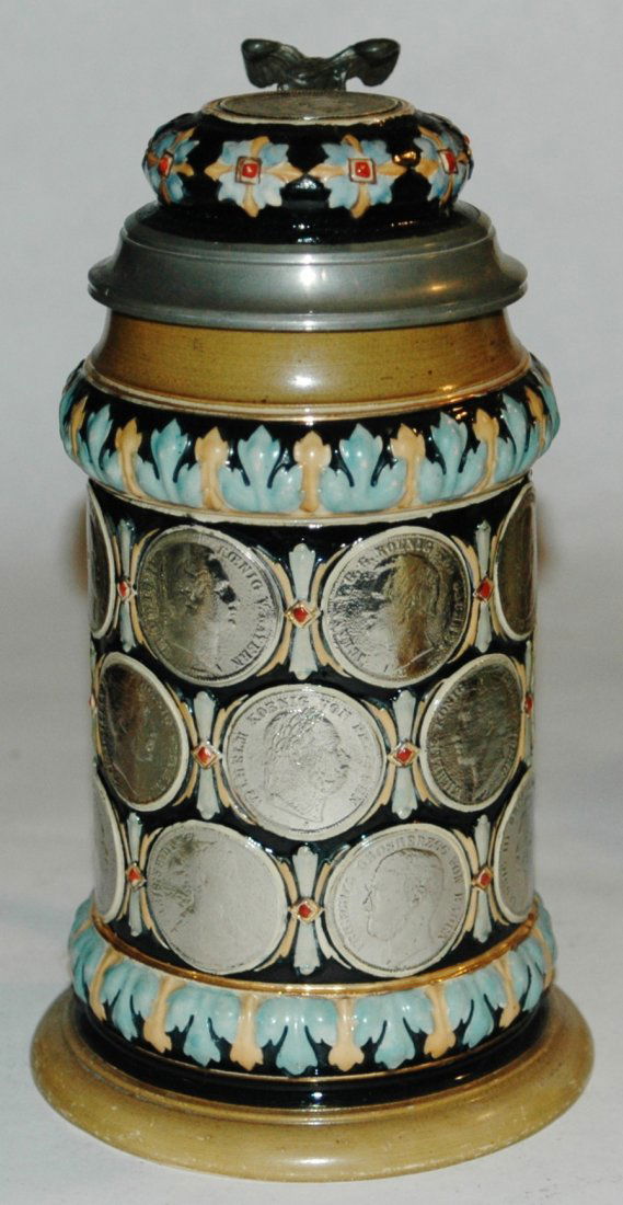 Pottery Hanke relief coin stein 1/2L