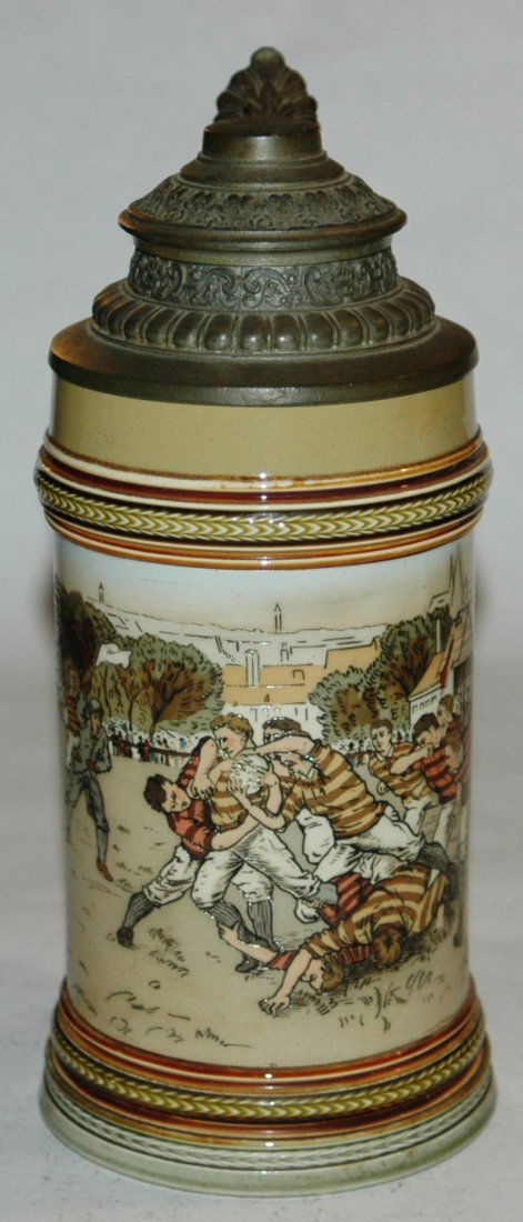 Mettlach etched American college football game stein