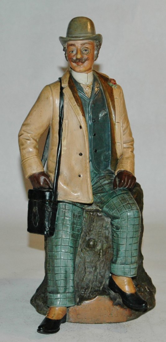 Bernard Block Terracotta Bird Watcher Tobacco Jar: Terracotta Tobacco Jar by Austrian Bernard Block #382 of bird watcher with binoculars. Normal wear.