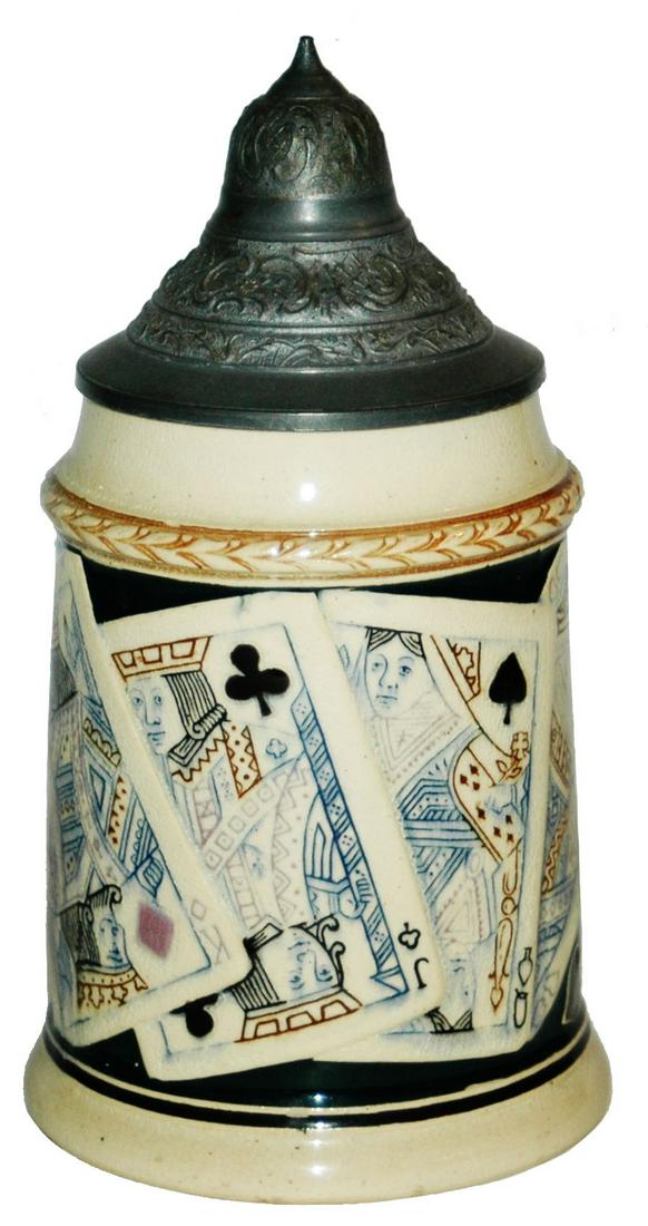 Suites of Playing Cards Hanke Stein: Pottery Hanke #1255 relief 1/2L. Suites of playing cards. Mint.