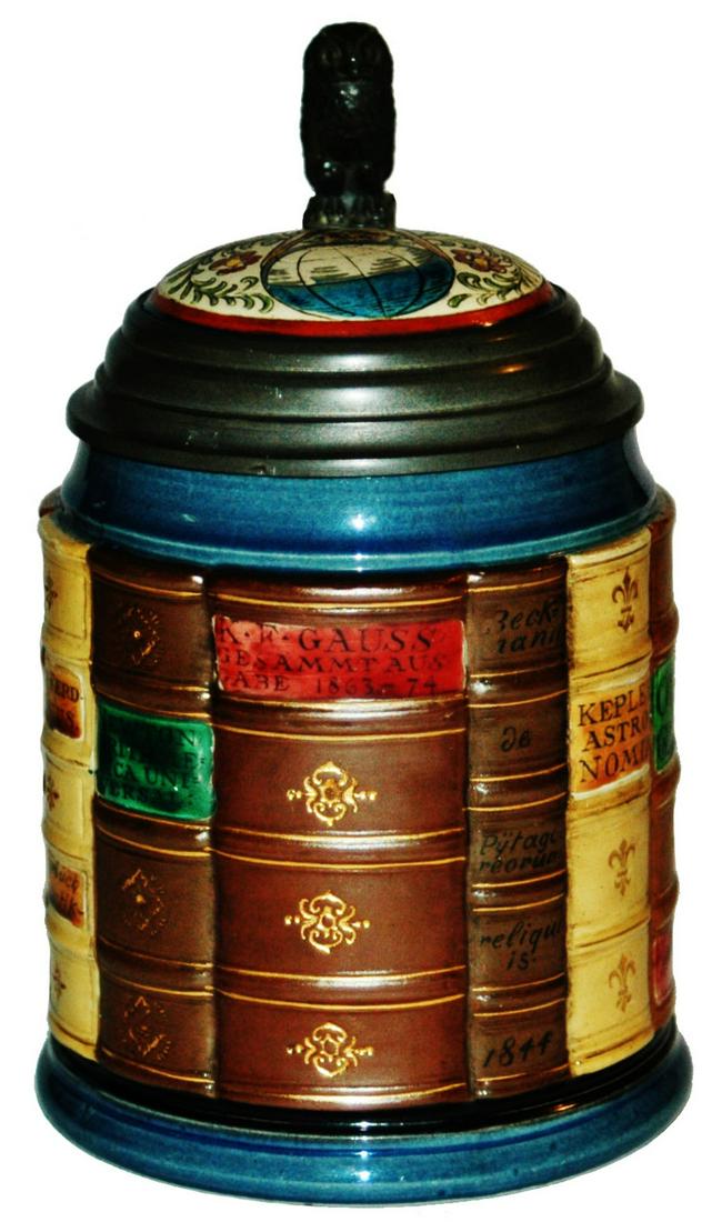 Mettlach Book Stein D Math Profession w Inlay Lid: Mettlach #2001-D Book Stein 1/2L. Mathematician profession. Inlay lid. Mint.