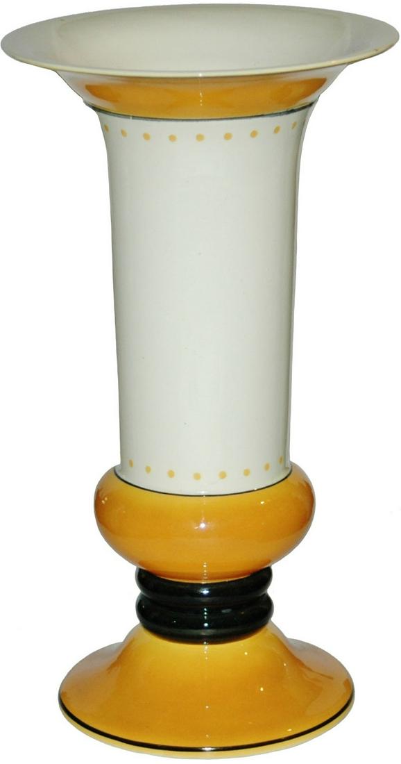 Mettlach 11-1/2" Line & Dot Design Vase: Mettlach #3453/2919 Glazed 11 1/2” Vase. Lines and dot design. Mint.