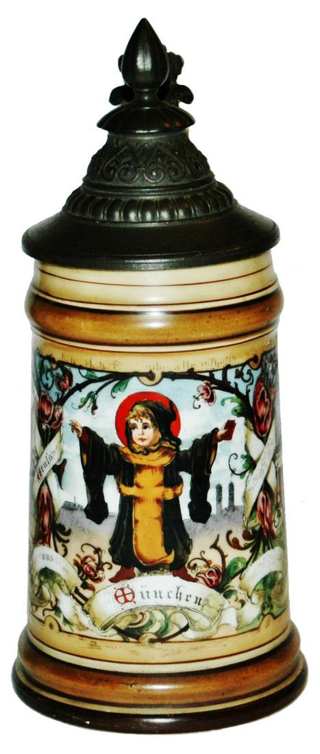 Munich Child Hofbrauhaus & Bavaria 1/2L Stein: Porcelain Martin Pauson POG 1/2L. Munich Child, Hofbrauhaus and Bavaria. Litho. Mint.
