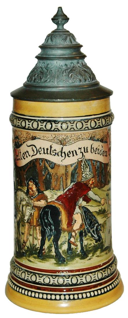 HR Etched Hermann the German Warriors #429: Pottery HR #429 Etched 1/2L. Hermann the German warriors. Mint.