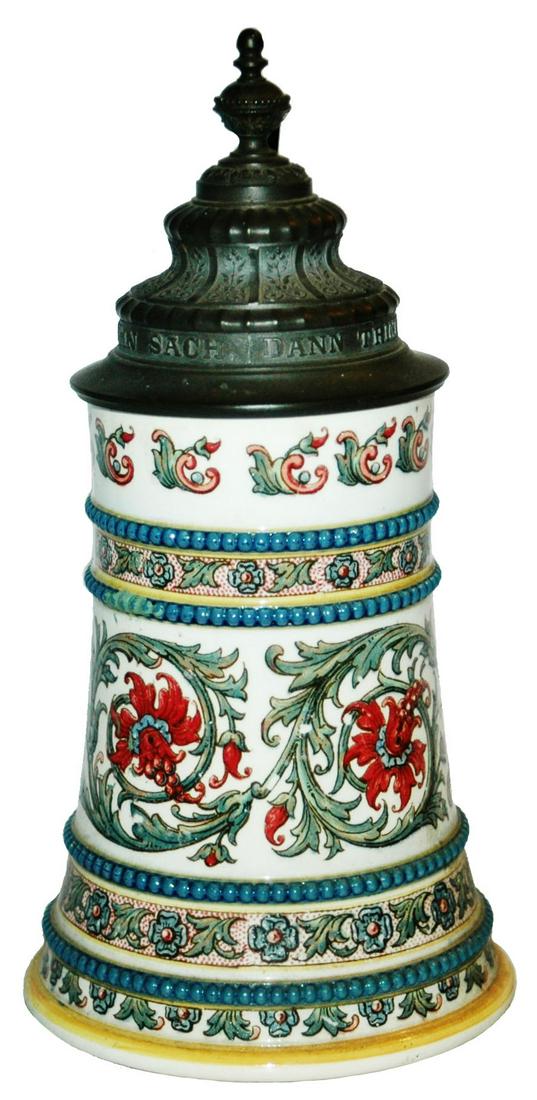 Sarreguemines Detailed Floral Stein w Fance Lid (1 of 3)