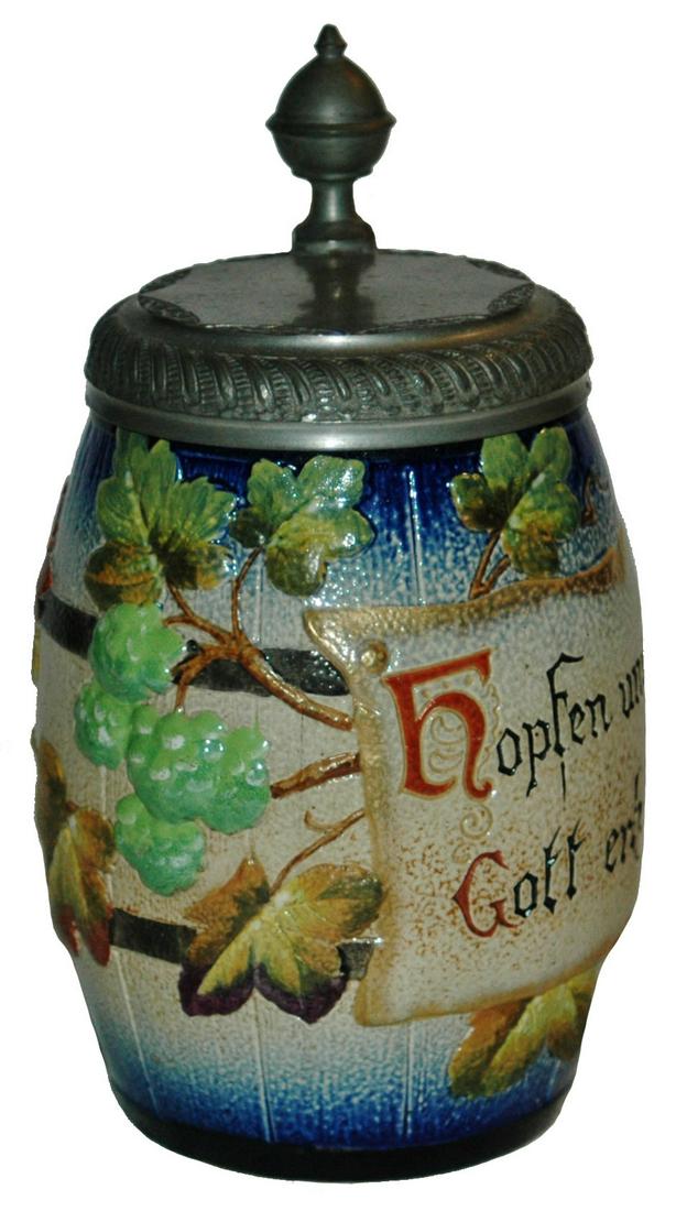 Sarreguemines Barrel & Verse Stein w Ram Handle (1 of 3)