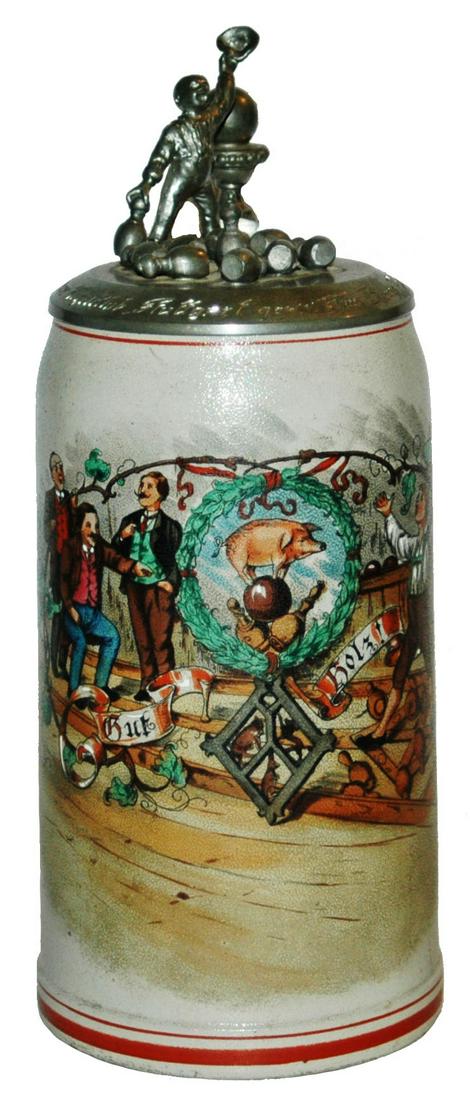 1L Bowling Men Stein w Detailed Lid 3D Pins & Boy (1 of 5)
