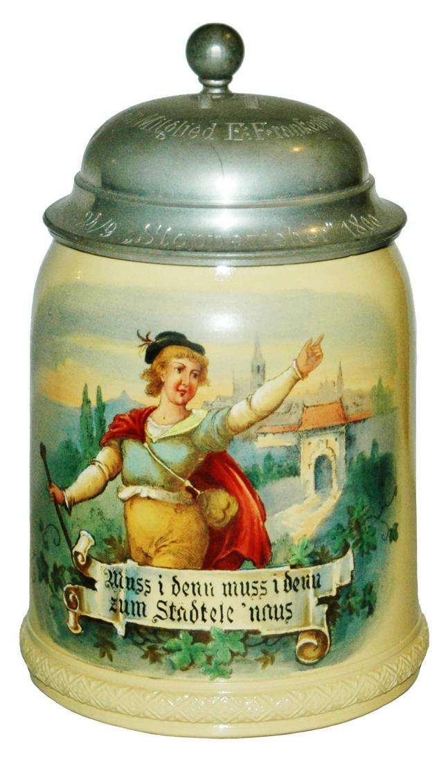 Mettlach  Happy Traveller Stein w Engraved Lid (1 of 3)
