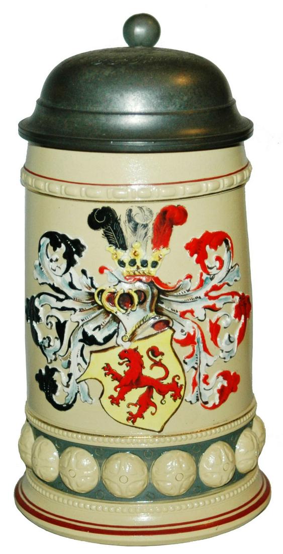 Mettlach Painted Shield Stein w Dated 1899 Lid (1 of 4)