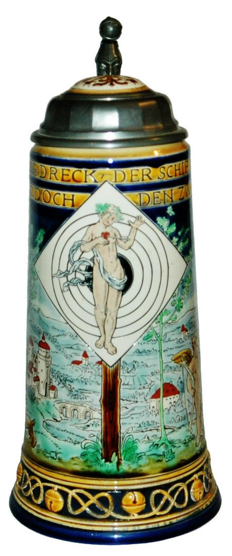 Mettlach 1L Venus Target Rabbits Cupid Stein (1 of 5)