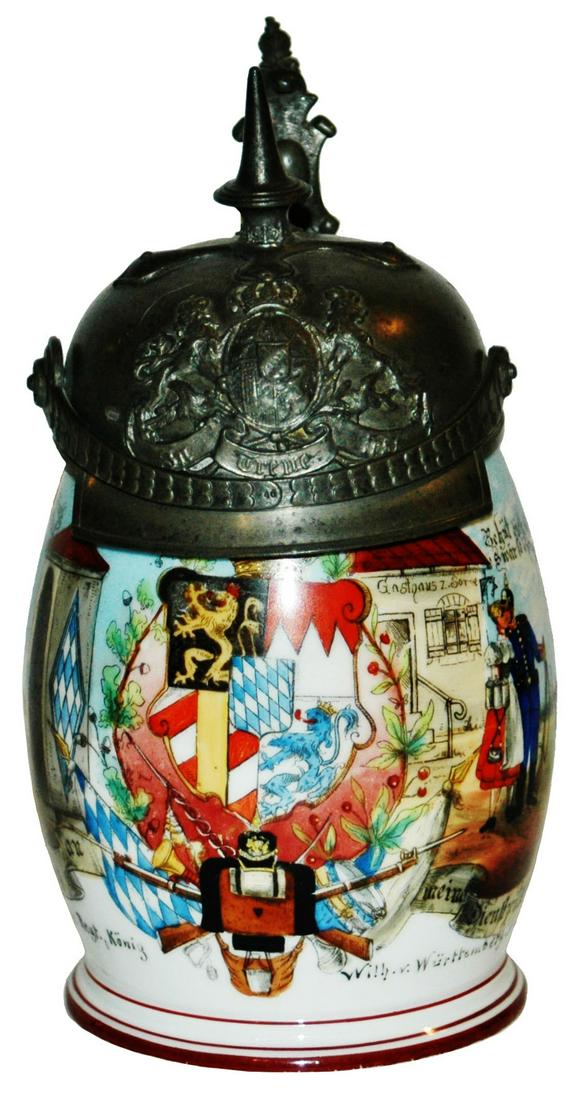 Rare Regimental Stein w Large Pewter Helmet Lid (1 of 6)