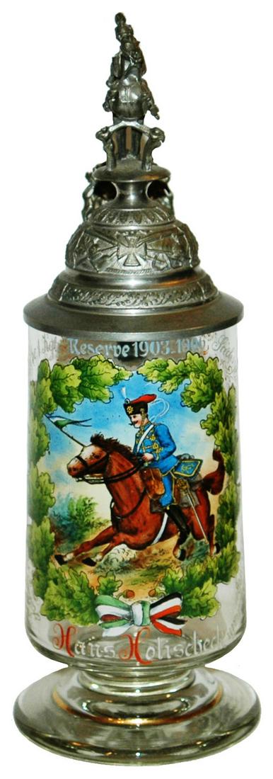 Regimental Hussar No 18 Glass Stein w Enamel Rider (1 of 4)