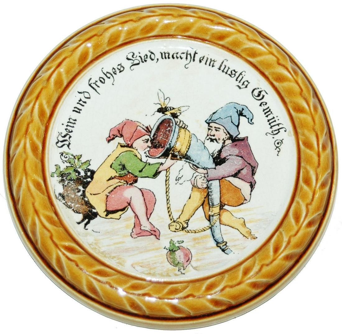 Mettlach Drinking Dwarfs 5" Coaster (1 of 1)