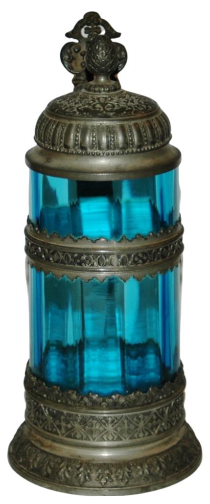 Blue Fluted Glass Stein w Fancy Pewter Band & Base (1 of 2)
