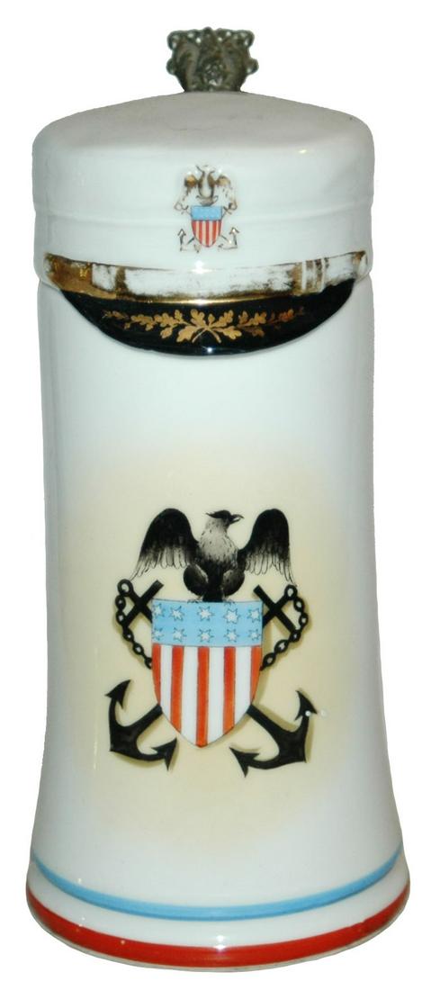 Figural Navel Cap Stein w US Shield & Anchors (1 of 3)