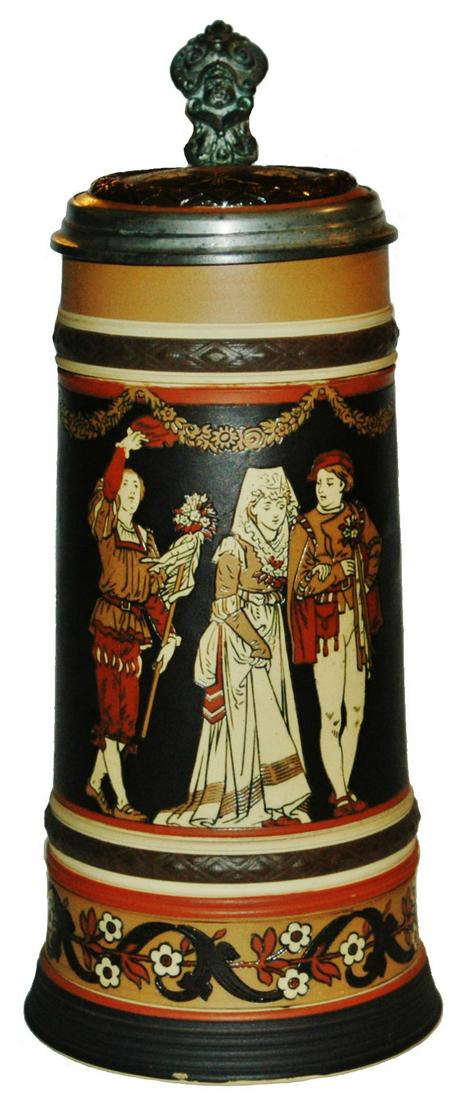 Mettlach 1L Wedding Stein w Inlay Lid (1 of 4)