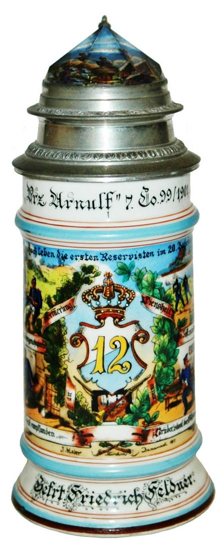 Regimental Prism Lid 12th Inf  4 Side Scenes Stein (1 of 5)