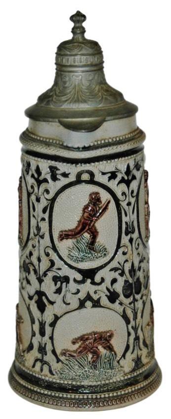 8 Panels of Cricket Players Stoneware Relief Stein (1 of 4)