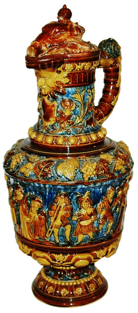 6L Majolica 21" Bearded Spout Boar Head Lid Stein (1 of 4)