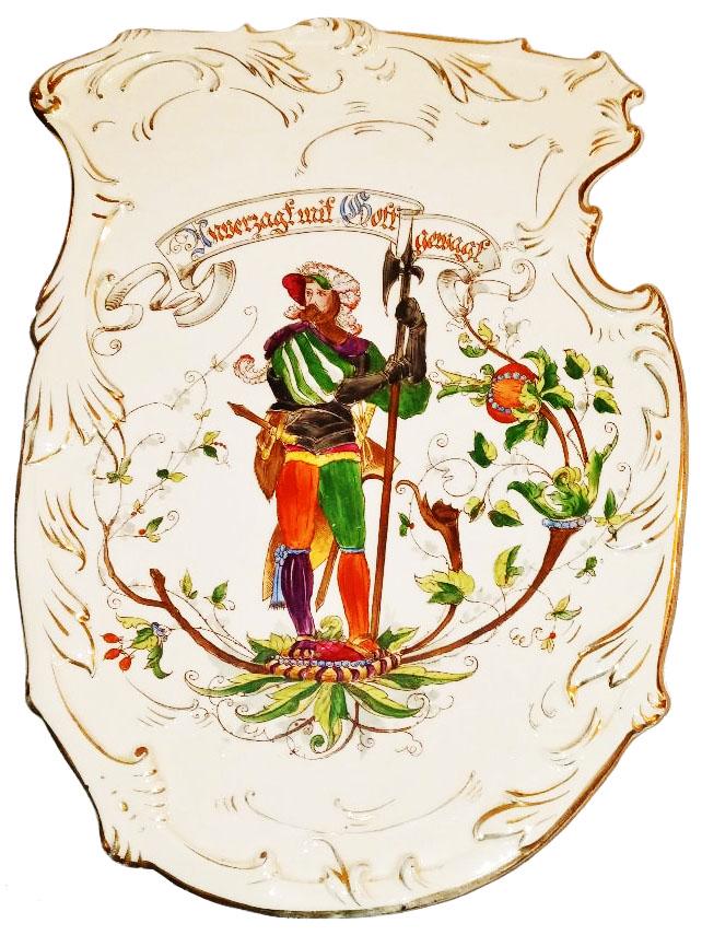 Mettlach Shield Shaped Landsknecht Plaque (1 of 1)