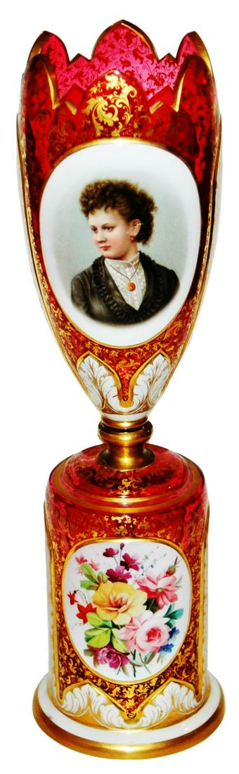 Overlay 15" Vase w Woman Portrait circa 1880 (1 of 4)