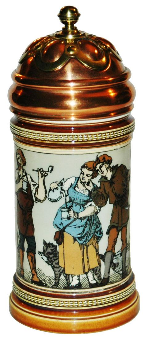 Mettlach Drinkers Stein w Copper & Brass Lid (1 of 3)