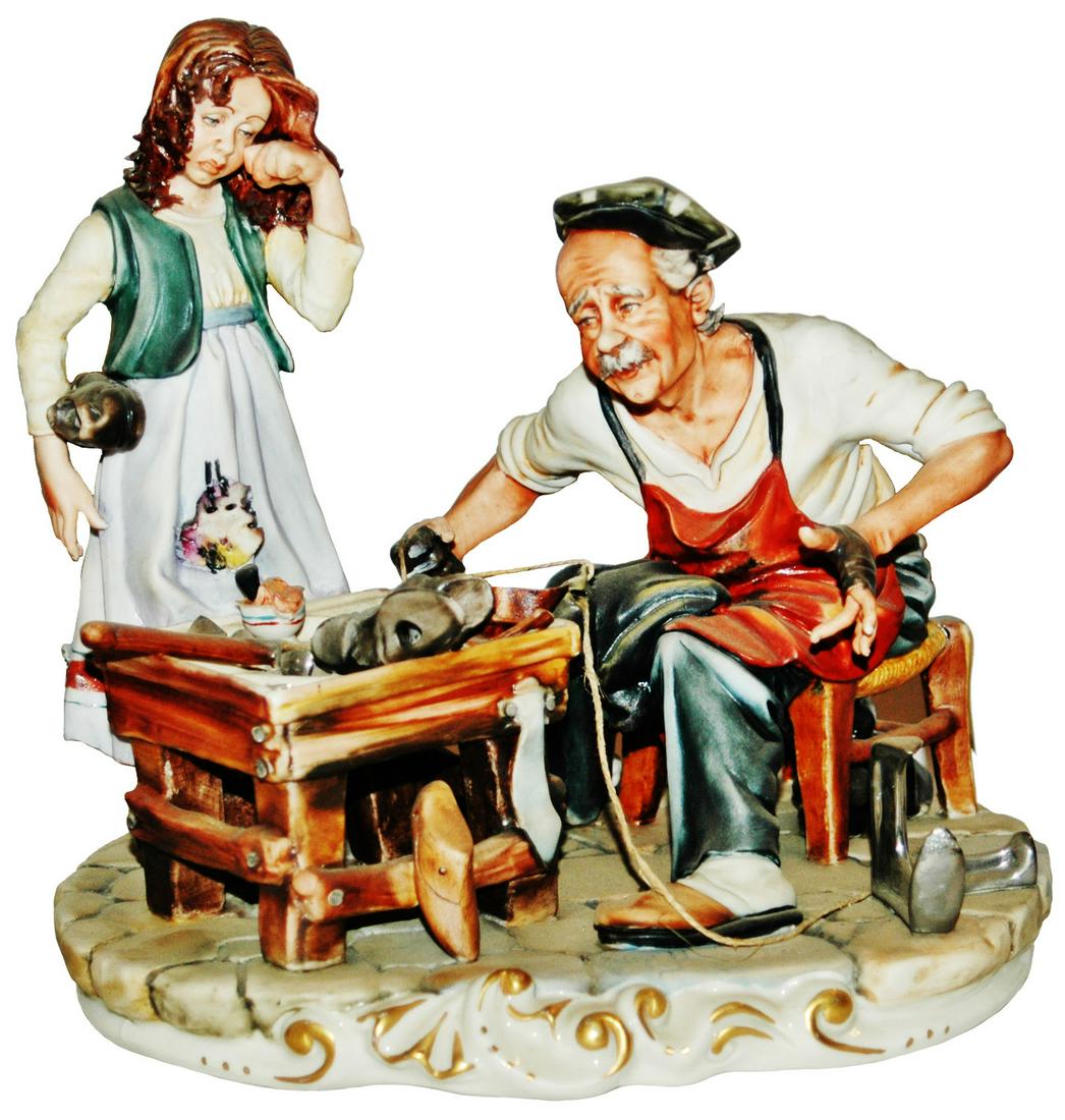 Capo-di-Monte Cobbler Works on Shoe w Girl Figure (1 of 4)