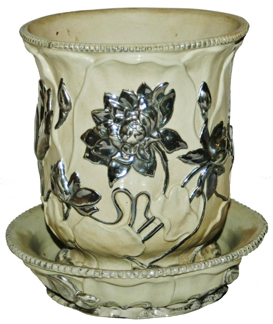 Mettlach Relief Flowerpot & Underplate (1 of 3)