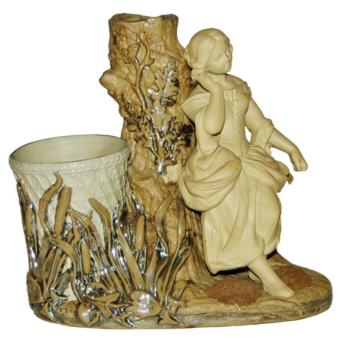 Mettlach Candlestick & Match Holder Woman & Tree (1 of 3)