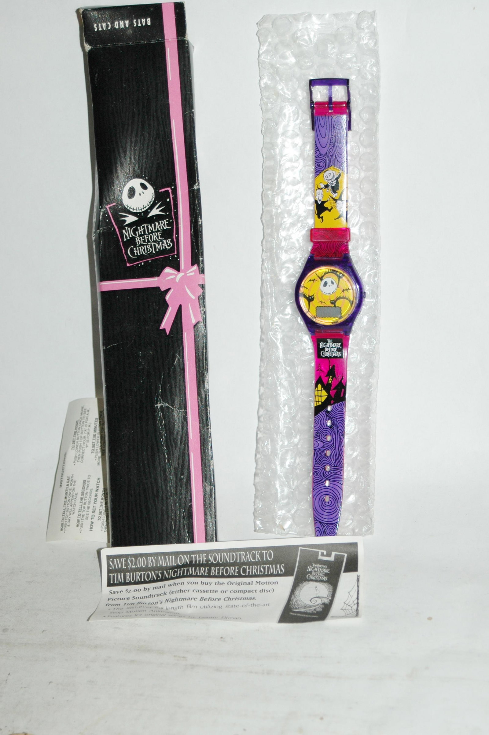 1994 Nightmare Before Christmas Watch MIB Unused: 1994 Nightmare Before Christmas Bats and Cats Watch . Unused, in the original packaging with instruction sheet and $2 rebate coupon. Great colorful watch . First year of release of the Tim Burton movi
