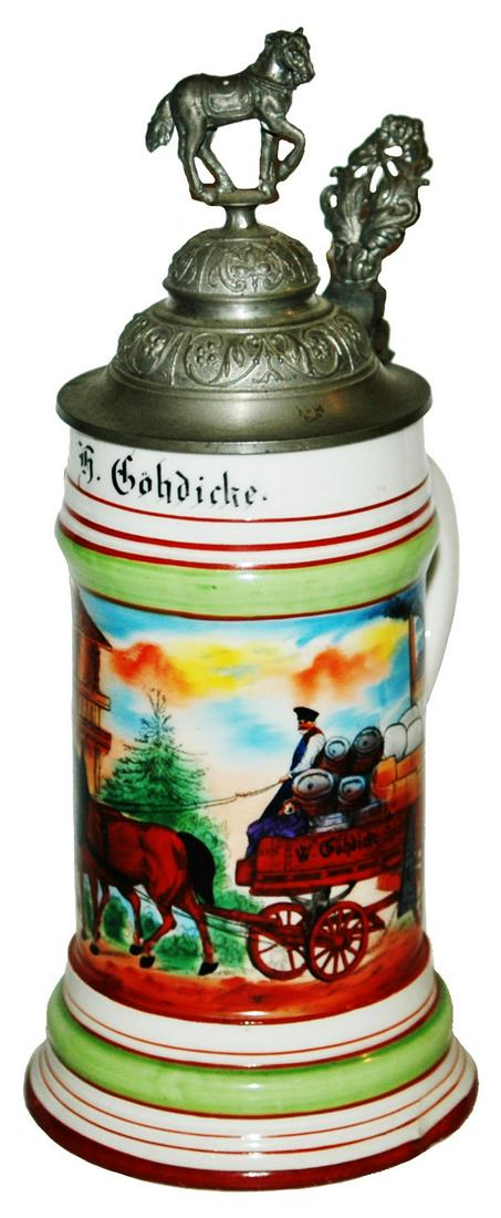 Occupational Wagon Driver Stein w Horse Finial (1 of 4)