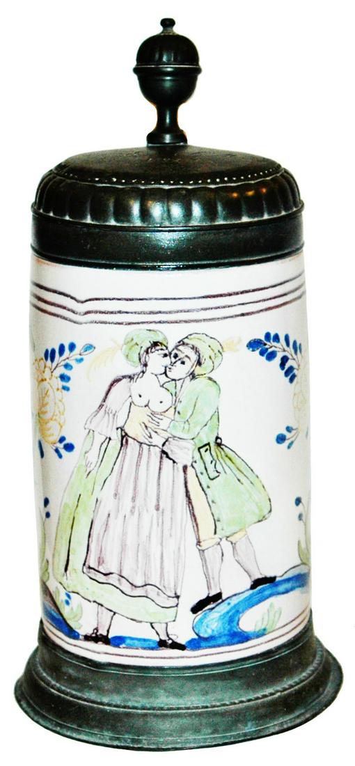 1L Bayreuth Faience 1780 Stein  Rare Subject Scene (1 of 4)