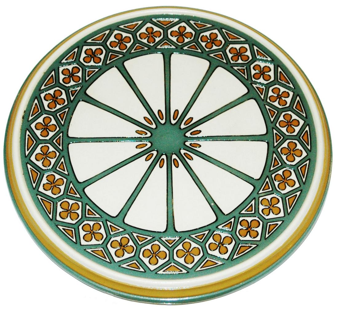 Mettlach Art Nouveau Etched Trivet: Mettlach #3321 Etched 8” Trivet. Art Nouveau design. Mint.