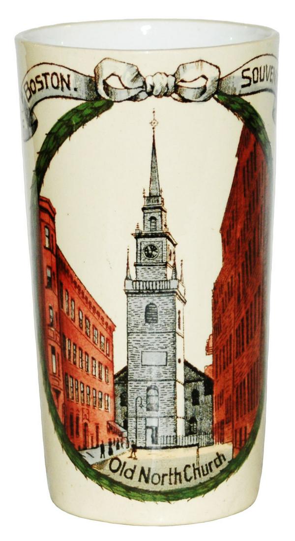 Mettlach Souvenir of Boston Beaker in Color: Mettlach #2327/1200 PUG 1/4L Beaker. Souvenir of Boston in color. Mint.