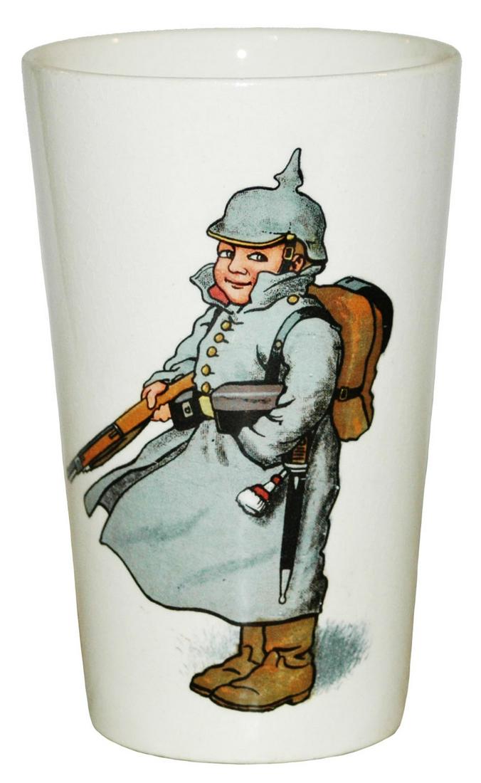 Mettlach Soldier Boy Beaker: Mettlach #2327/1501 PUG 1/4L Beaker. Soldier boy. Mint.