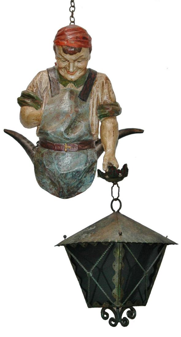 Carved Hanging Decoration of Man w Lamp & Keys (1 of 2)