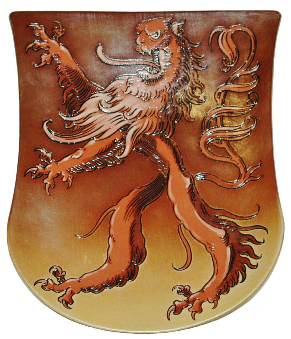 Mettlach Rampant Lion Shield Shaped Plaque (1 of 1)