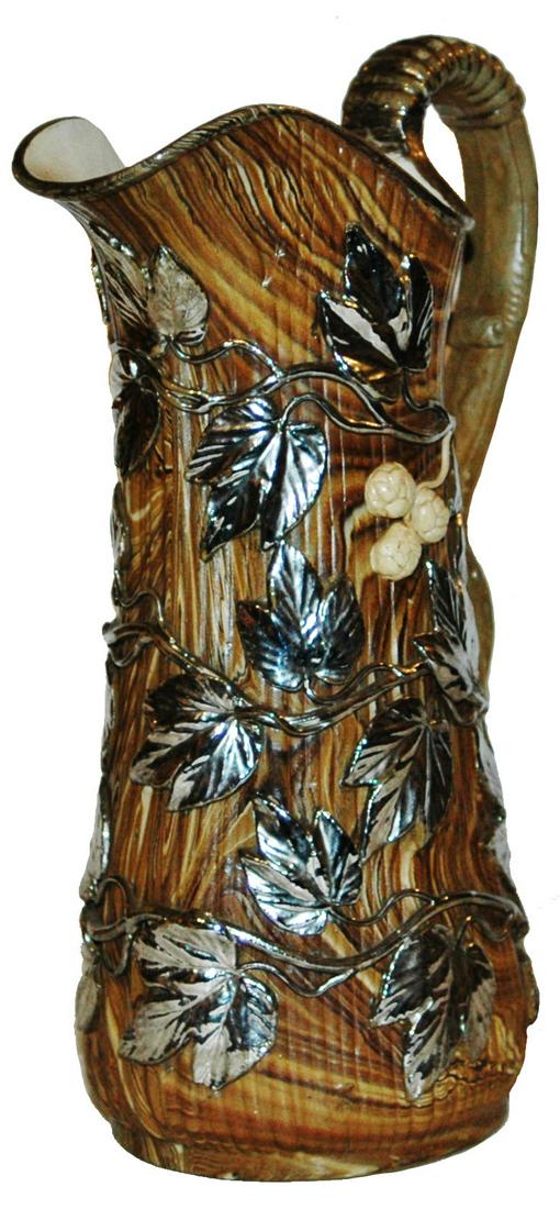 Mettlach Pitcher w Leaves and Silver Branchwork (1 of 2)