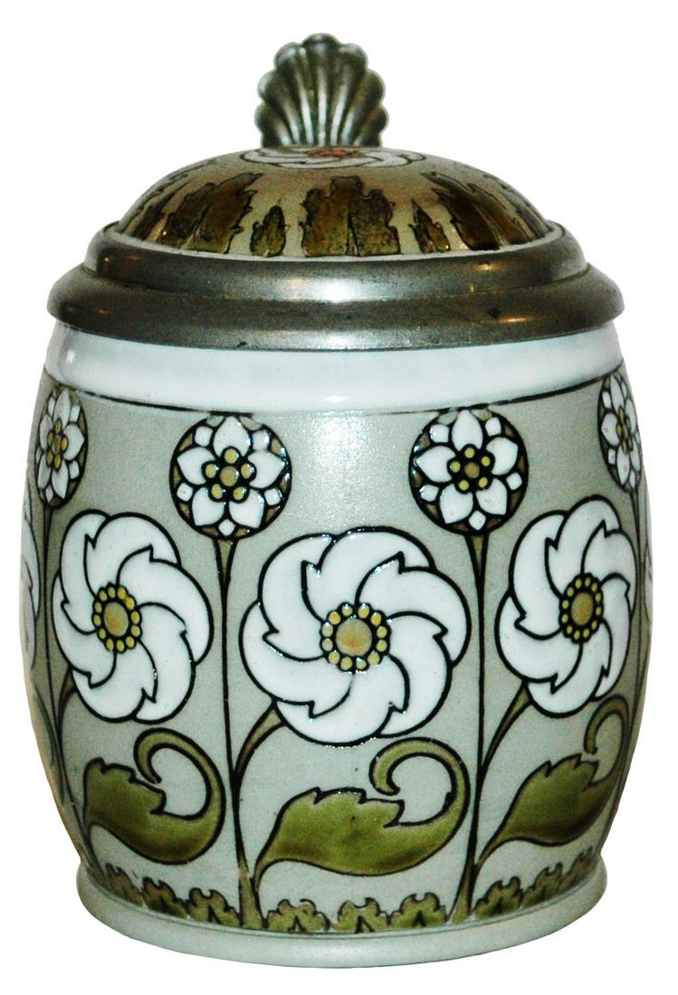 Mettlach 3/10L Mosaic Floral Stein w Inlay Lid (1 of 4)
